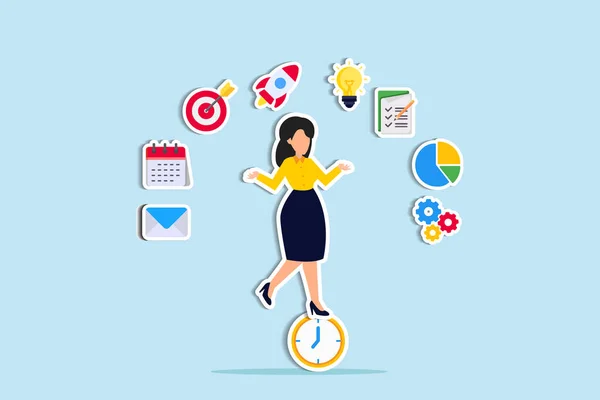 Παραγωγική Γυναίκα Multitasking Χρόνο Διαχείρισης Επαγγελματία Την Παραγωγικότητα Την Επιχειρηματικότητα — Διανυσματικό Αρχείο