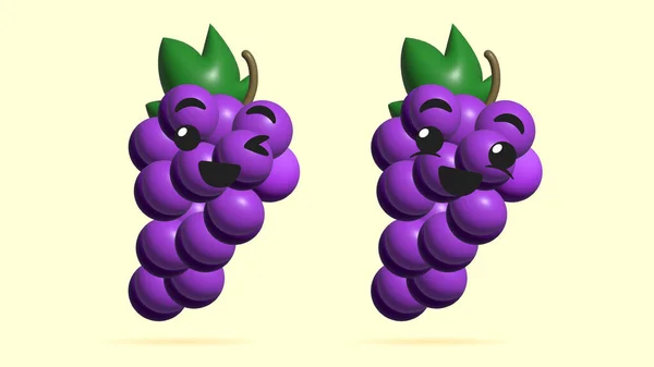 Realistisk Digital Illustration Grape Frukt Tecknad Karaktär Begreppet Konst Glad — Stockfoto
