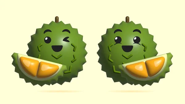 Realistic Digital Illustration Durian Cartoon Character Arte Conceitual Ícone Rosto — Fotografia de Stock