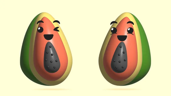 Realistic Digital Illustration Papaya Personagem Desenho Animado Arte Conceitual Ícone — Fotografia de Stock