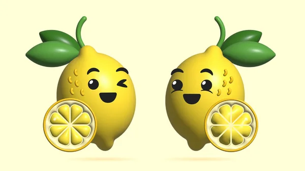 Realistic Digital Illustration Lemon Personagem Desenho Animado Arte Conceitual Ícone — Fotografia de Stock