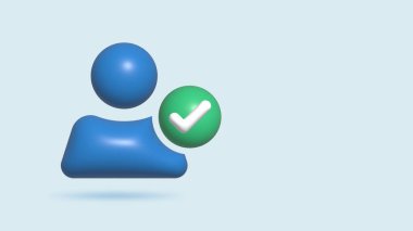 3d Gerçekçi İllüstrasyon kullanıcısı web sitesi ve uygulama simgesi için insanların kavramına yeşil onay işareti