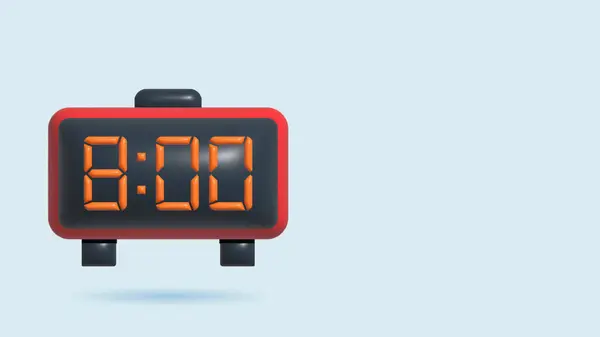 3D realistic illustration of digital alarm clock isolated on blue background
