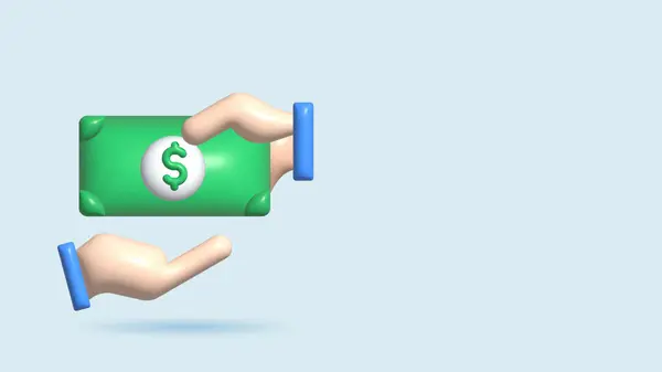 3D人間の手は 他者に金を与える 何かのために支払う お金を与える手 — ストック写真