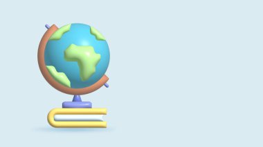 Çizgi film dünyası küresi 3D ikonunun üzerinde duruyor. Kavram için Dünya gezegeni küresi