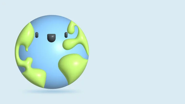 Cartoon planet Earth happy face 3d. Earth day or environment conservation concept Save green planet