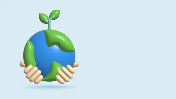 Mão Segurando Planeta Terra Planta Ícone Terra Dia Símbolo Renderizar — Fotografia de Stock