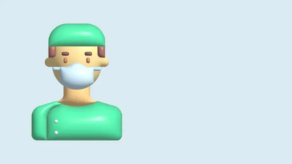 Smiling man nurse wearing uniform and mask. Healthcare and medicine concept. 3d illustration