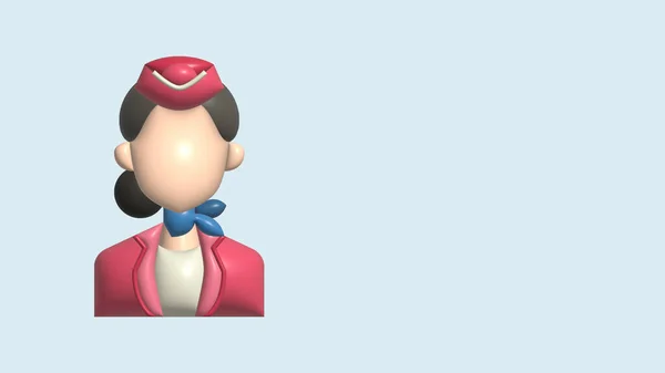Portrait of an Air Stewardess or air hostess. Essential workers avatar icons 3d Render illustration