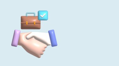 Karikatür 3d simgeleri şeklinde el sıkışma, iş ve ortaklık kavramı