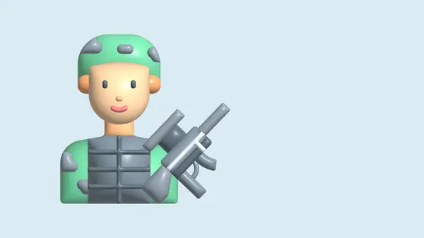 Cartoon character 3d illustration avatar male soldier in combat gear