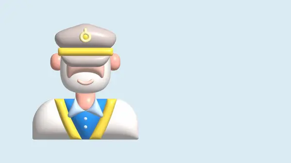 3D illustration portrait of a pilot in uniform icon avatar on a blue background.
