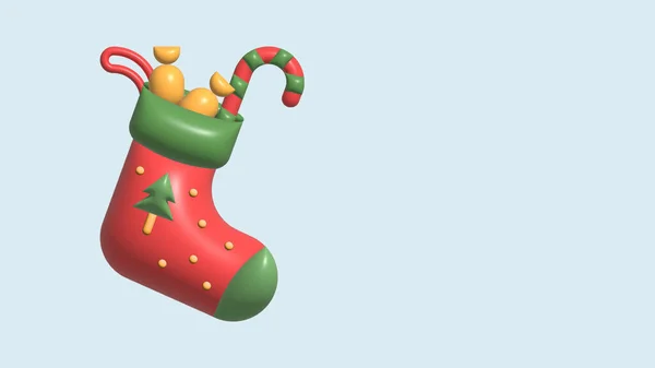 Julstrumpor Isolerad Render Sock Med Holly Och Candy Cane Gott — Stockfoto