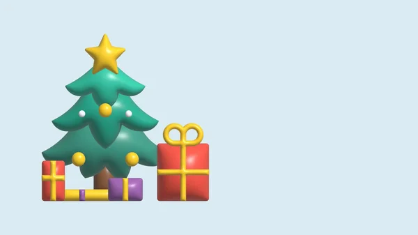 ボックスのない贈り物の3Dxmasツリー クリスマスツリープレゼントのイラスト — ストック写真
