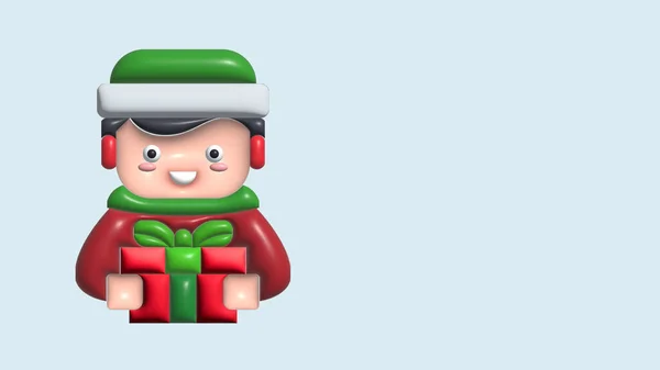 Christmas cute man. man happiness smile face positive emotions with hold gift. Isolated Holiday cartoon 3d character young people. render illustration