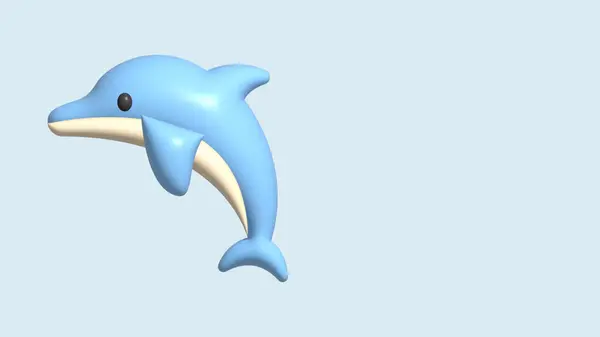 Dolphin 3d realistic illustration, blue animal on blue isolated background