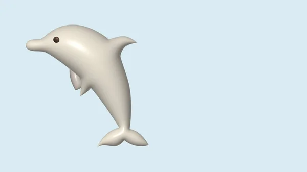 Dolphin 3d realistic illustration, gray animal on blue isolated background