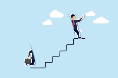İş başarısı için kısayol, merdivenler ya da kariyer büyümesine adım atmak, hızlı zengin olmak ya da hedef konseptine ulaşmak için strateji geliştirmek, zeki iş adamının başarıya giden özel bir kısayolu ile merdivenleri tırmanması.