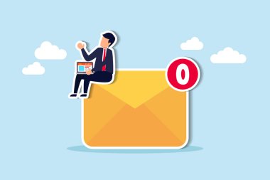 Email management, handle many emails or manage to reply all emails, efficiency or productive way, prioritize or categorize information concept, businessman work with computer laptop on email envelope.