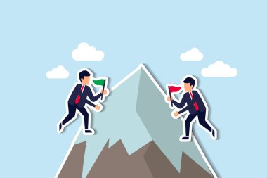 İş müsabakaları, iş adamları kazanmak ve başarı hedefine ulaşmak için rekabet ediyor. İş adamları dağa tırmanıyor ve kazanan bayrağı dağın zirvesine dikiyorlar..