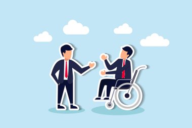 Özel işyerleri engelli bireyler için kariyer fırsatları sunuyor, çeşitlilik kavramını destekliyor, tekerlekli sandalyedeki yeni engelli adayın kalıcı çalışan olması için İK memuru iş teklif ediyor.