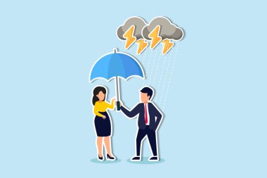 Fedakâr liderlik takım başarısını, centilmence desteği, karşılıklı saygıyı, empati kavramını korur, iyiliksever iş adamı kadını korumak için şemsiye sunar.