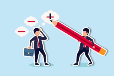 Olumlu düşünce, olumlu çalışma başarısını teşvik eder. İyimser iş rehberleri, çalışanları olumlu düşüncelere doğru motive eder. İşadamı yöneticisi, çalışanların olumsuz düşüncelere olumlu işaret çizmek için kurşun kalem kullanır..