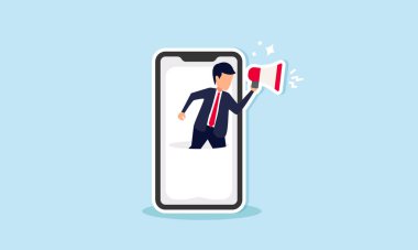 Mobil pazarlama, akıllı telefon kullanıcılarını hedeflemek için sosyal medya uygulamaları aracılığıyla nüfuz sahiplerini veya reklamları işe alır, Neşeli Adam kavramı cep telefonundan megafona terfi ettirir