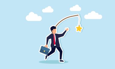 Başarı hırsı, motivasyon ödülü, başarı arayışı, çalışan hırsı, hırslı iş adamı yarışları konsepti havuç çubuğu motivasyonlu büyük ödül için.