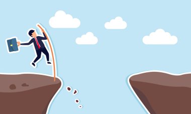 Lider 'in kararlılığı ve becerisi ticari başarı için zorlukların üstesinden geliyor. Güvenilir iş adamı direği kavramı uçurum boşluğuna atlıyor.