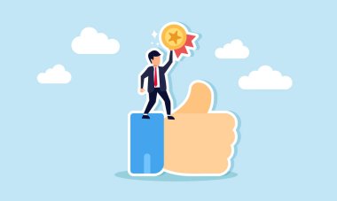 Ayın çalışanı başarılı bir yönetici ya da personel ofiste takdir edilen bir iş adamı konsepti başarılı bir iş adamı ödülünü büyük bir jestle kutlar.