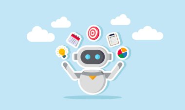 AI yenilikçi teknolojiyle üretkenliği artırır, otomasyon ve akıllı yardım yoluyla iş verimliliğini artırır, yapay zeka robotu uzmanı kavramı çoklu görev veya üretkenliğe yardım eder