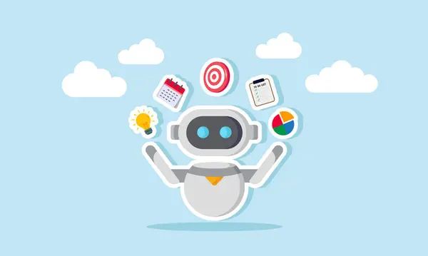 AI yenilikçi teknolojiyle üretkenliği artırır, otomasyon ve akıllı yardım yoluyla iş verimliliğini artırır, yapay zeka robotu uzmanı kavramı çoklu görev veya üretkenliğe yardım eder