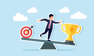 İyi yapılmış bir iş için tanınmak ya da tahterevallinin üzerinde bir kupa ve diğer ucunda hedef tahtası olan bir işadamı konseptini karşılamak arasında seçim yapmak