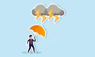 Fırtınadan korunmak isteyen bir iş adamı ve iş yeri sorunlarından korunmak ya da durgunluk fırtınasından korunmak için sığınak arayan bir iş adamı.