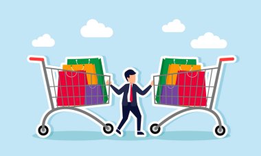 Elinde ona doğru gelen iki sepet taşıyan bir işadamı, gereksiz şeylere ya da israfa harcanan paraya karşı direnme konsepti