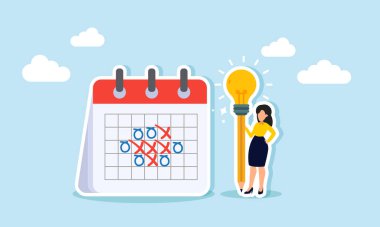 Elinde ışıkla kalem tutan bir iş kadını, bir programın yanında duruyor, yaklaşan tüm etkinlikleri planlarken ve planlarken verimlilik kavramını yansıtıyor.