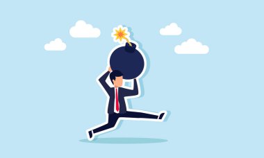 Bir iş adamı bomba taşırken hızla koşarken, bir projeyi bitirmek ya da iş hedeflerini karşılamak için zamana karşı yarışma konsepti