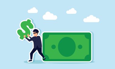 Bir hırsız doların sembolünü paradan çalar, dolandırıcılık ya da dolandırıcılığın resmi enflasyona neden olur.