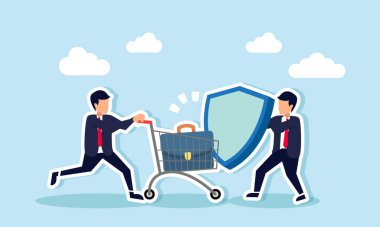 Çantalarla dolu el arabası olan bir işadamı, elinde kalkan tutan bir başkası tarafından engellenir. Çalışma yükünün standart işletim prosedürlerini ya da SOP 'yi aşan şekilde reddedilmesinin bir göstergesi olarak.