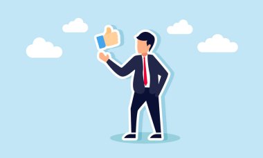 Bir iş adamı, iş ortağının görüşüne ilişkin benzer ya da onaylayıcı bir işaret, anlaşma illüstrasyonu ya da takdir veya iş ortağıyla ilgili bir şey gösterir.