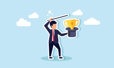 Bir sihirbaz işadamı, bir kupayı, kısayolları veya ticari başarı elde etmedeki uygunsuz yöntemleri gösteren bir hat-trick yapar..