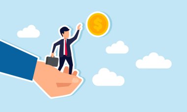 Bir el, bir işadamına bir dolar kapmak için yardım etmeye çalışır. Dolar varlıklarını elde etmek ya da artırmak için üçüncü bir şahsın desteğinin bir göstergesi..