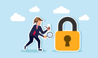 Elinde büyüteç ve sigara olan bir dedektif, bir şirketin çözüm arayışında karşılaştığı zorlukları gösteren bir araştırma yaparak mührü araştırıyor.