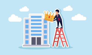 Bir işadamı, bir binaya taç takmayı amaçlayan bir merdivene tırmanıyor ve kendi alanında lider olan bir şirkete ünvan kazandırıyor.