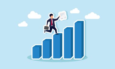 Bir işadamı, ihale projesi anlaşmalarına dayanan ticari performans ilerlemesinin bir çizelgesini taşıyor.