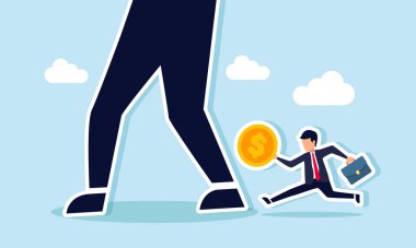 Dev bir ayağına yetişmek için para taşıyan bir işadamı, dev bir şirketin yatırım varlıklarının büyümesini resmediyor.
