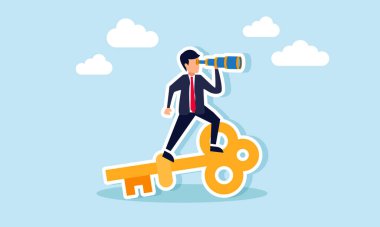 Bir iş adamı teleskopla anahtar noktadan iş dünyasındaki sorunlara çözüm bulmaya çalışıyor.