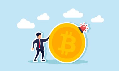 Bitcoin 'in yanında elinde alarm ışığı olan bir işadamı Bitcoin yatırım varlığının performansının ilerlemesine ilişkin tetikte olduğunun bir göstergesi.