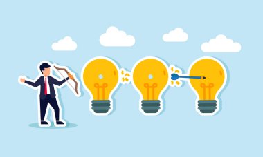 Bir dizi ışığa ok atan iş adamı, iş dünyasıyla ilgili fikir ve yeniliklerin çizimi